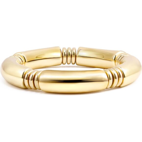 Women's 1pcs Gold Chunky Bangles Bracelets 14k Gold Plated Stack Layered Gift